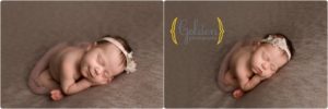 newborn baby girl sleeping in photo studio