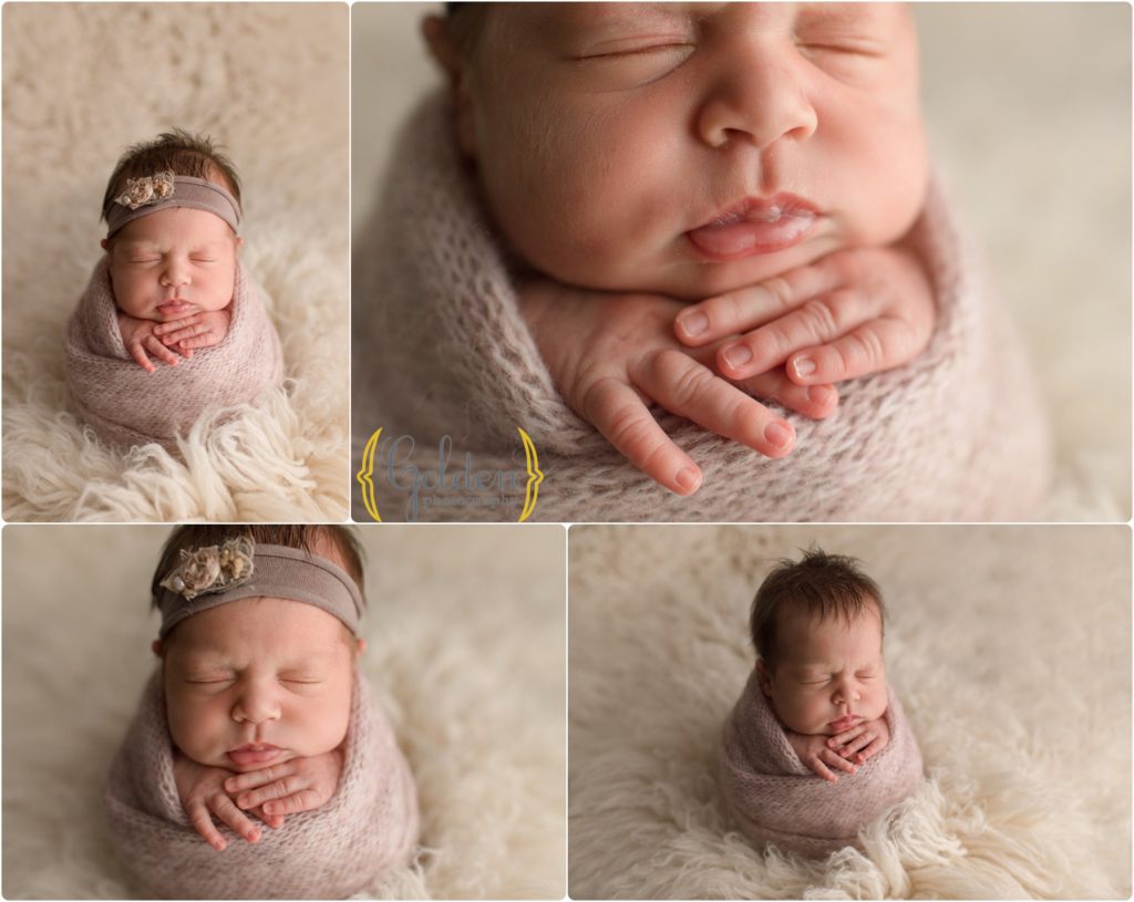 baby girl wrapped by newborn photographer Palatine IL