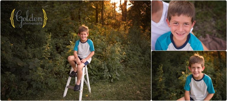 young boy poses for family photos in Lake County IL