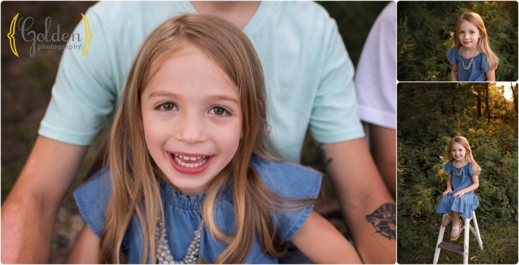 little girl poses for outdoor family photos in Chicago suburbs