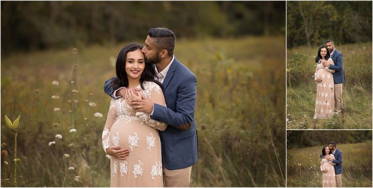 pregnant couple in Deer Grove west field