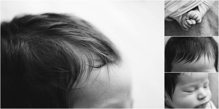 black and white detail images of a newborn