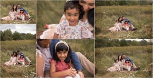 pregnant mom sitting with family of 4 in Palatine IL field