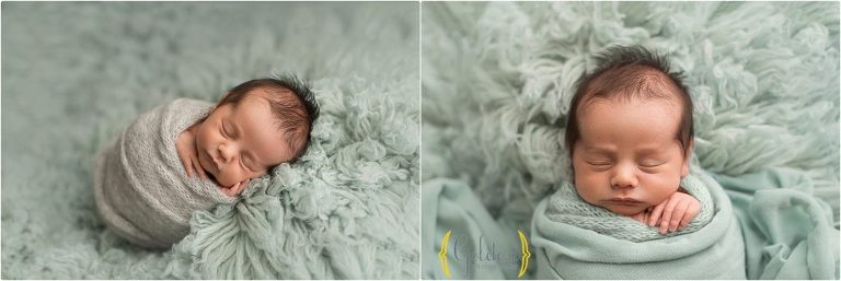 baby wrapped and sleeping with Palatine IL newborn photographer