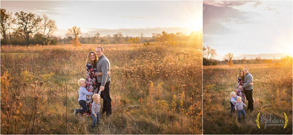 family of four in field for photos