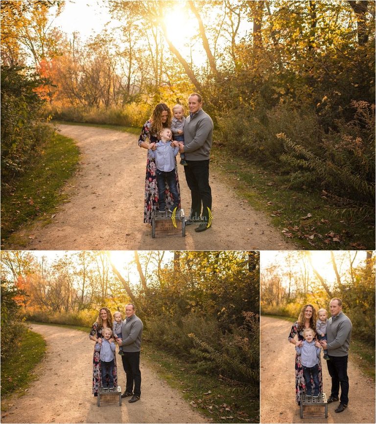 family of four at sunset photos in Long Grove IL