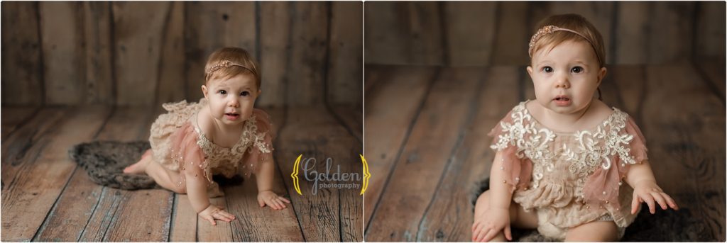 6 month old posing for photos in Lake Zurich IL studio