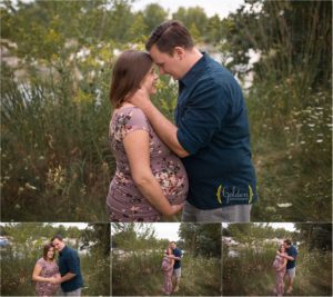pregnant couple at marina for photos in Lake County IL