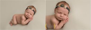 baby wearing grey headband with Lake County Illinois newborn photographer