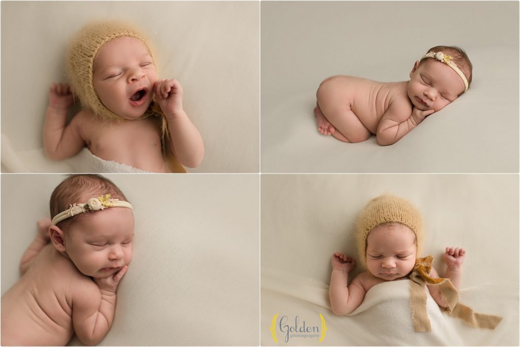 baby girl sleeping in newborn photography studio in Lake County