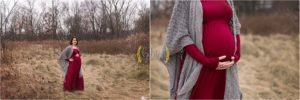 mom holds pregnant belly for maternity photos in Palatine
