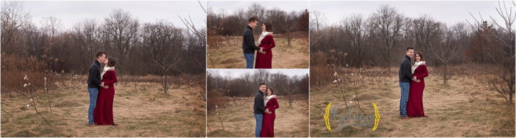 husband and wife pose for maternity photography in Palatine IL