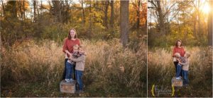 mom posing with two sons in a Palatine IL field