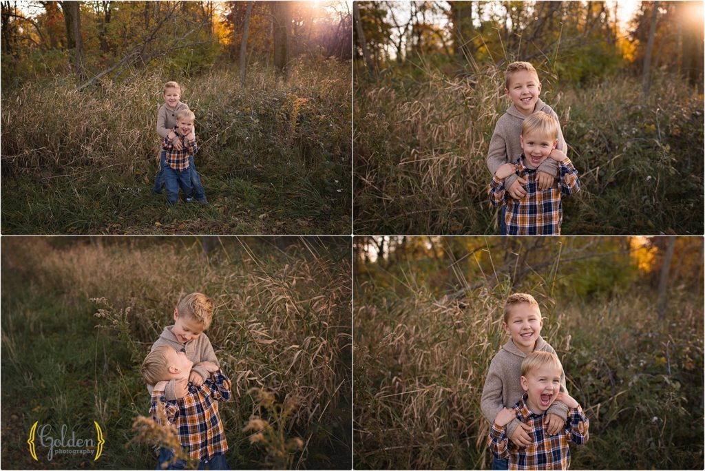brothers posing for family photos in Palatine IL