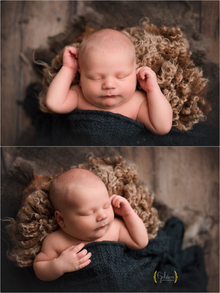 sleeping newborn wrapped up for newborn photos in lake Zurich IL