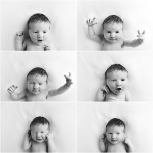black and white photos of awake newborn baby