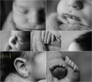 black and white detail photos of newborn baby