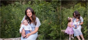 mom posing with children outdoors in Lake County IL
