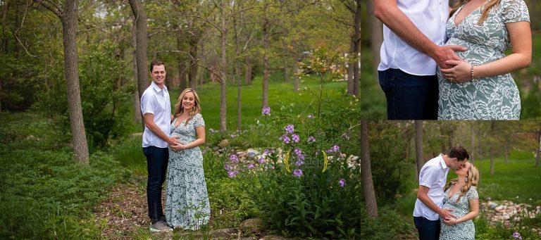husband and wife posing for maternity photos near Arlington Heights IL
