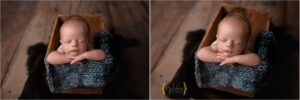 baby boy sleeping in wooden crate in Lake Zurich photography studio