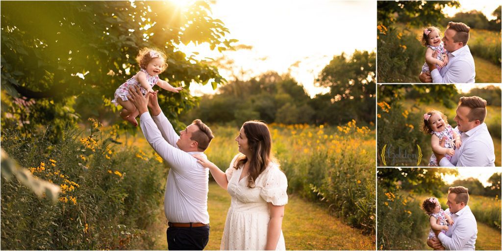dad cuddling daughter for outdoor family photos near Chicago