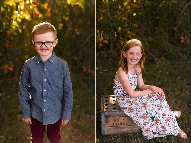 brother and sister posing for outdoor photo session near Long Grove IL