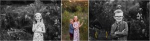 siblings posing for photos in a field near Chicago IL