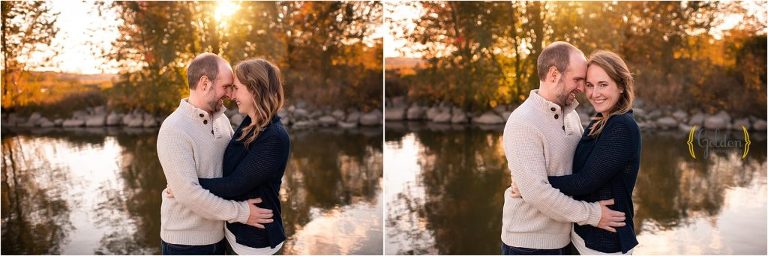 husband and wife posing for family photos at a Barrington IL lake