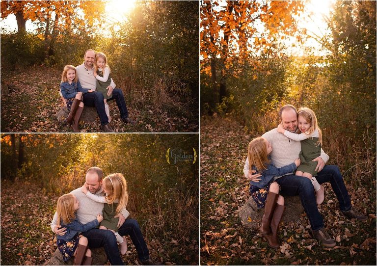 dad posing with daughters during family photo session near Chicago IL