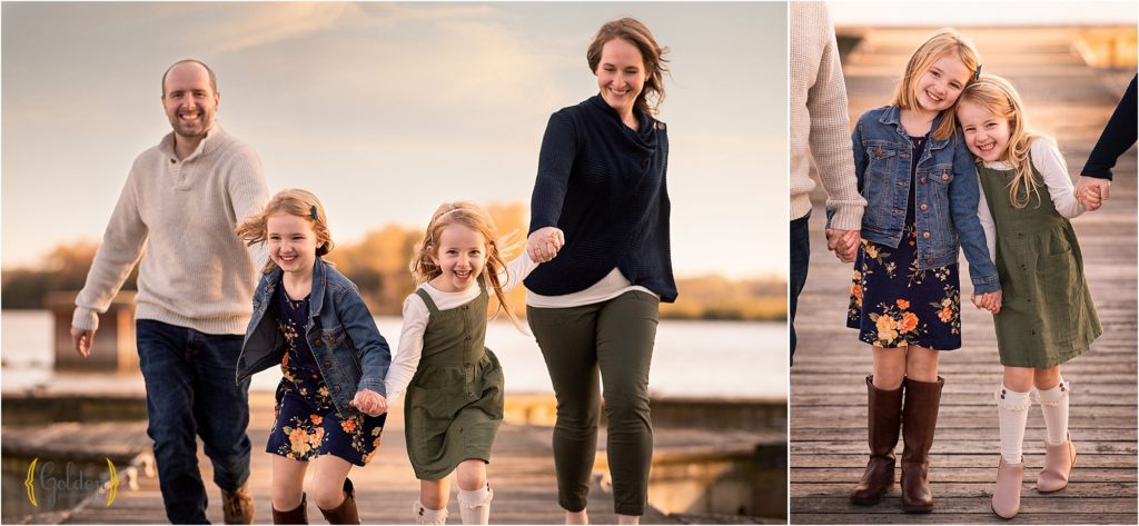 family posing for photos on a dock in Barrington IL