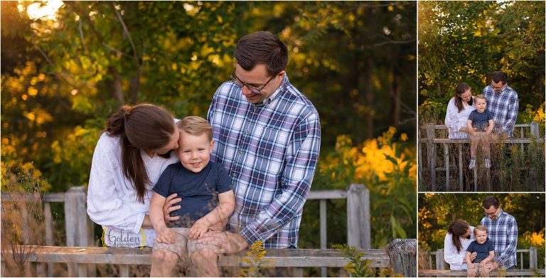 boy sitting on railing during family photos