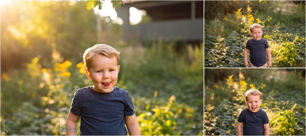 boy at Long Grove covered bridge for family photography session