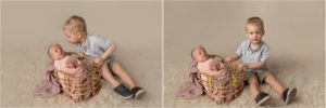 big brother with newborn baby sister in Lake Zurich newborn photography studio