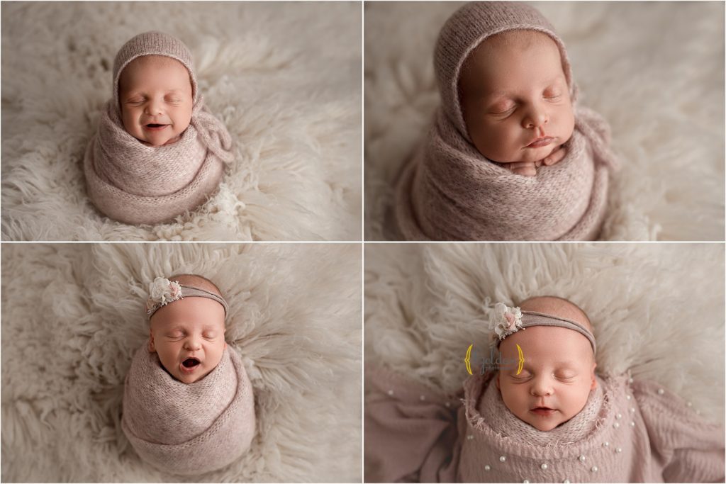 newborn wrapped in pink during photography session