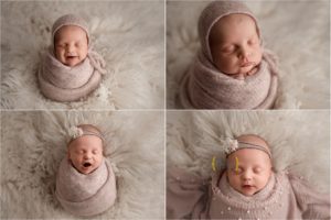 newborn wrapped in pink during photography session