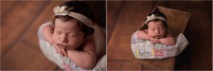 baby asleep in crate during newborn photography session
