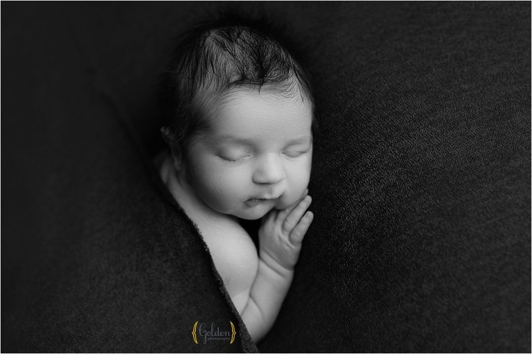 black and white of sleeping newborn near Lake Bluff IL
