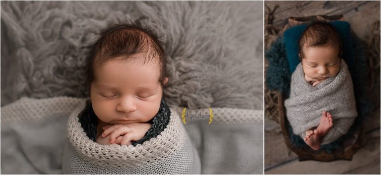 wrapped baby boy with best newborn photographer in Chicago