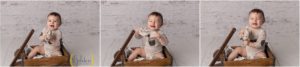 little boy plays in wooden crate during for Grayslake IL photographer
