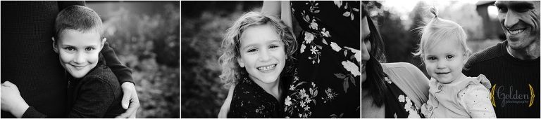 black and white collage of children during photo session
