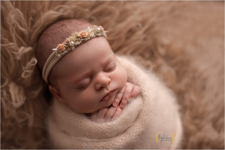 swaddled baby asleep in Arlington Heights IL photography studio
