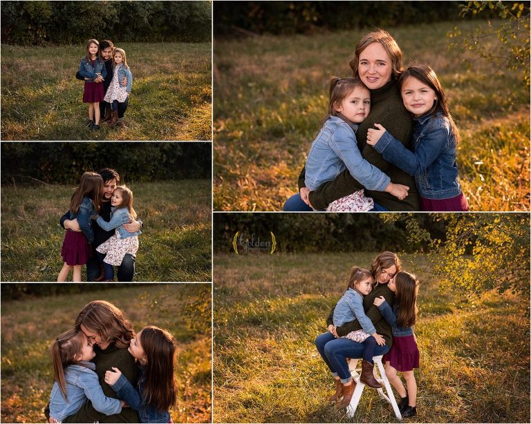collage of children snuggling parents during family photos in Schaumburg