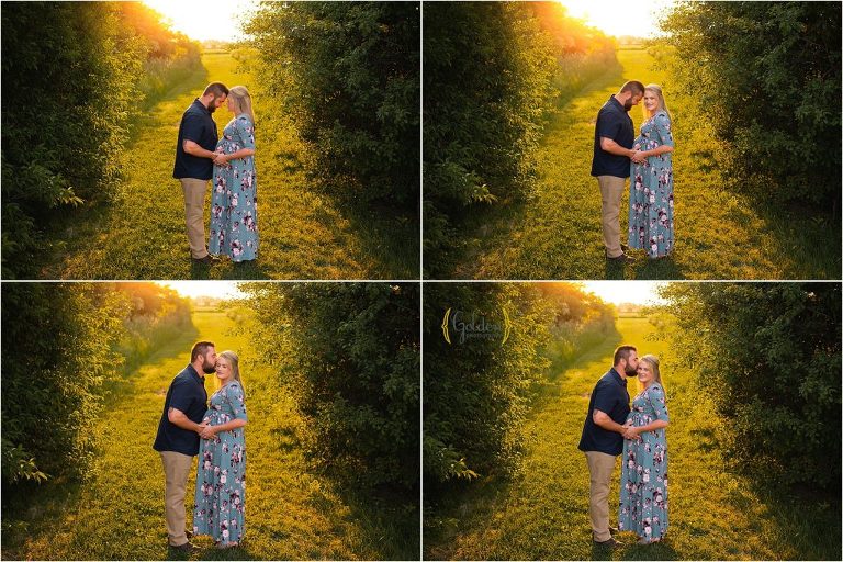 collage of pregnant couple outdise during maternity portrait session