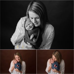 mom holding newborn for photo session