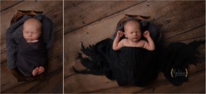 baby boy laying in wood bowl for newborn photos