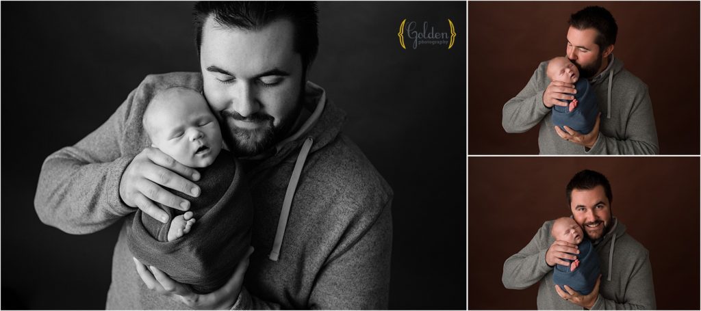 dad holding baby boy for photo session near Palatine