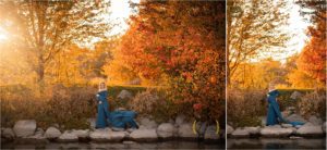 pregnant woman standing on rocks by the water in Lake County IL