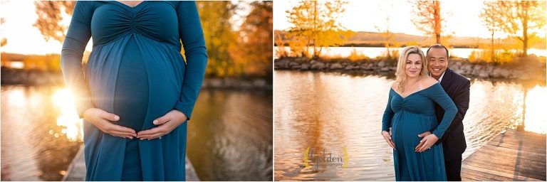 pregnant couple posed on docks in Lake County IL