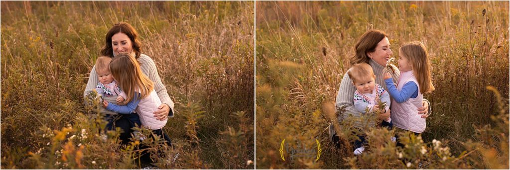 mom posed with children during outdoor family photos near Libertyville IL