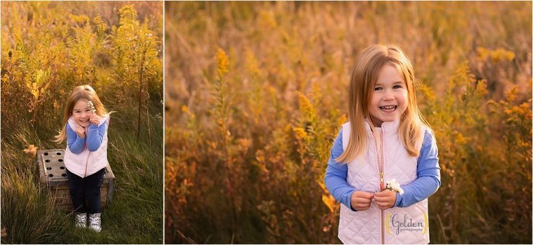 little girl in a Long Grove IL field for fall photo session